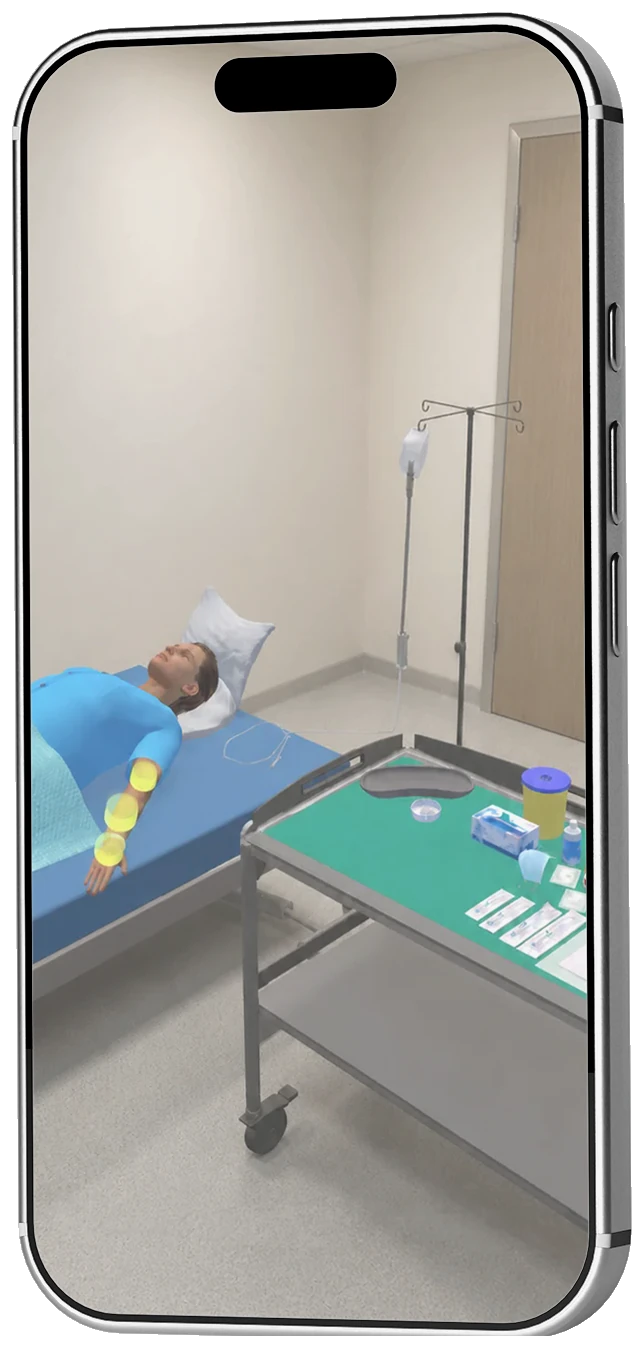 The same simulation on a phone, placed in a real room through its camera